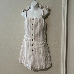 NWT After Market Button Down Shorts Romper with Tie Shoulders, Size Medium Women